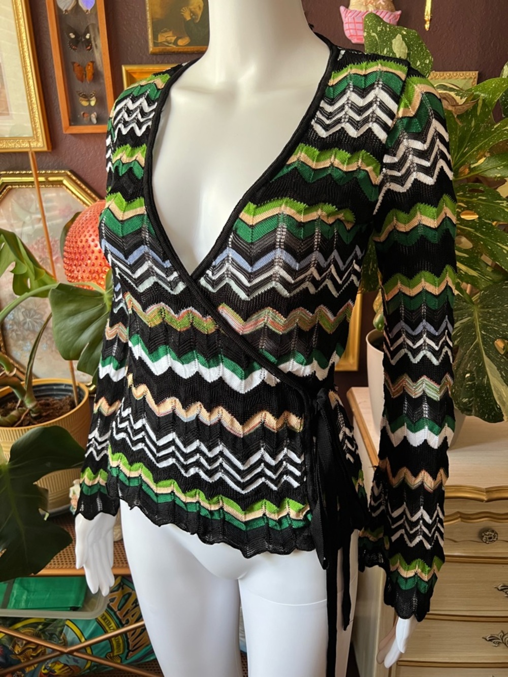 Missoni Chevron Knit Wrap Blouse Size 6